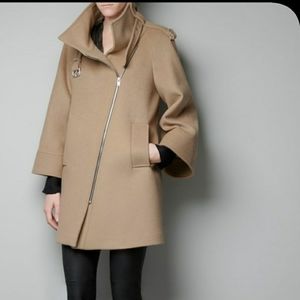 Zara XS tan bracelet sleeve funnel neck coat
